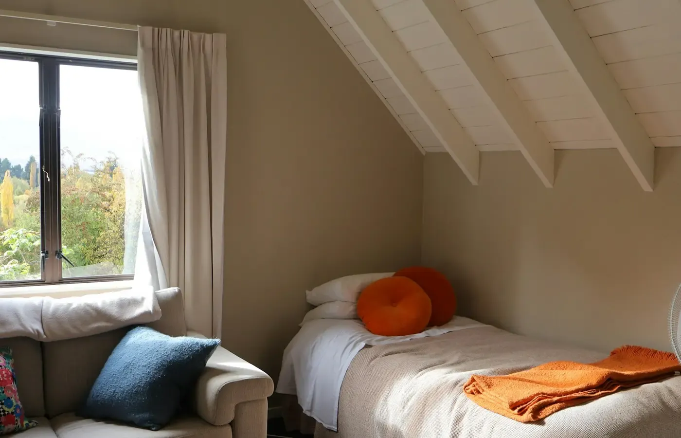 Open sleeper sofa in a guest room