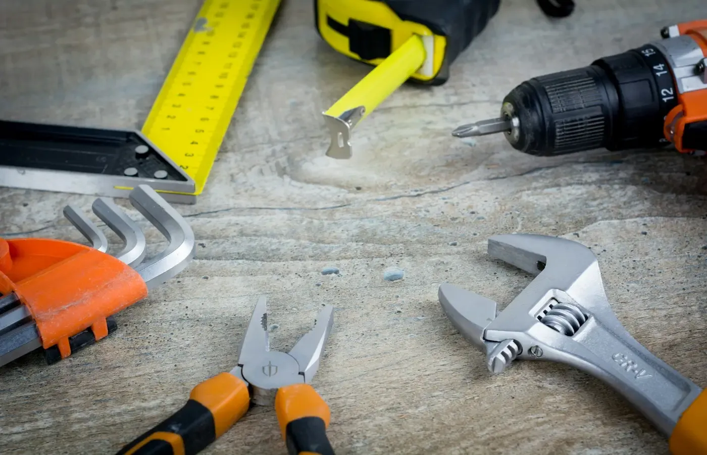 Tools beside a modular sofa